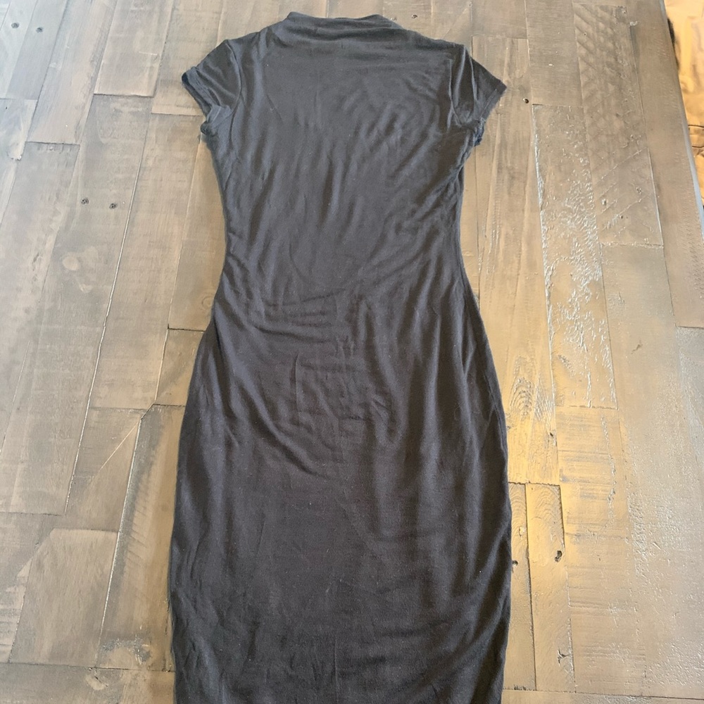 Black cap sleeve midi dress